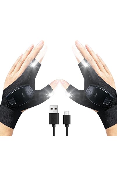 Saharaz قفازات مصباح يدوي LED، قفاز مصباح يدوي قابل لإعادة الشحن بدون استخدام اليدين، إصلاح السيارات، الجري، التخييم، المشي لمسافات طويلة