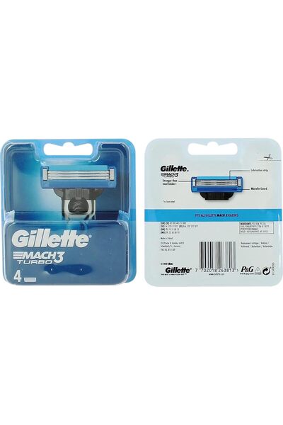 Gillette شفرات حلاقة ماك 3 توربو للرجال، عبوة من 4 شفرات بديلة، شريط تشحيم مُ...