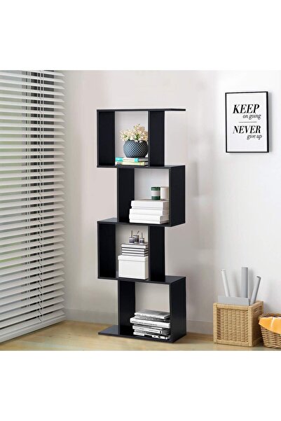 Modern home 4 Tier Bookshelf S Shaped Bookcase, Office, Modern 4 Shelf Bookcase
