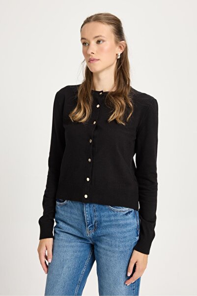 minaaise Cardigan tricotat subțire negru pentru femei 30061