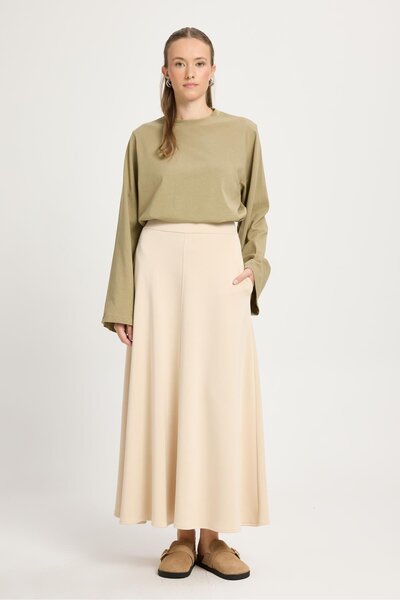 minaaise Women's Stone Modal Fabric Soft Knitted Long Skirt 30007