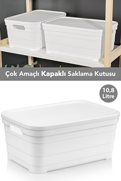 Meleni Home 1 Piece Decorative Pyramid Storage Box with Lid - Closet Organizer Organizer Box 10.8 Liters White