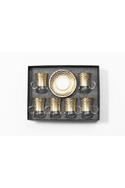 Bin Shihoun طقم شاي 12 قطعة مكون من 6 فناجين شاي زجاجية شفافة و6 صحون مصنوع م...