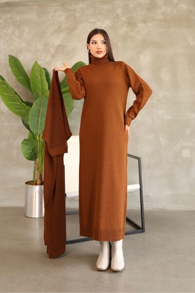CLB COLLECTION Women's Double Turtleneck Knitwear Dress