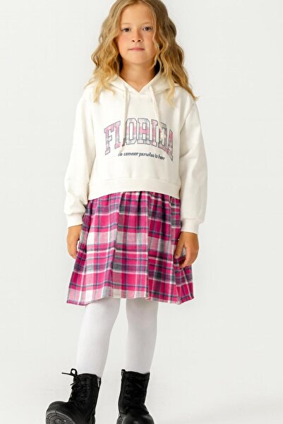 RAPAPA Girl's Sweatshirt-Look Plaid Patterned Dress-1710 B