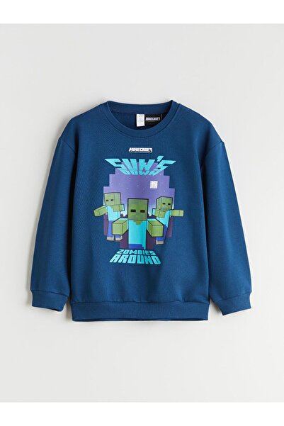 LC Waikiki LCW Kids Bisiklet Yaka Minecraft Baskılı Erkek Çocuk Sweatshirt