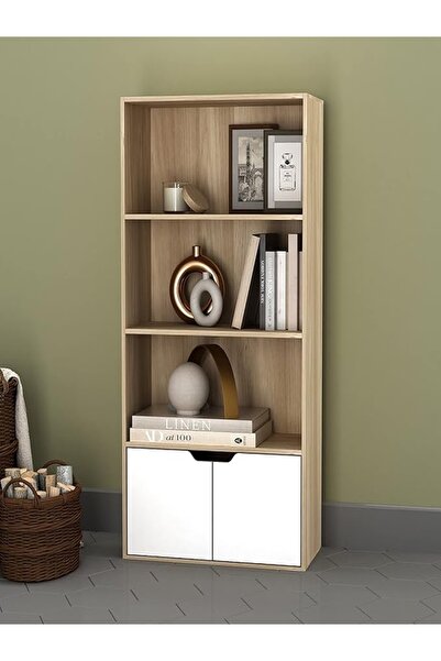 Modern home 4 Tier Wide Wooden Bookcase Cupboard with 2 Doors