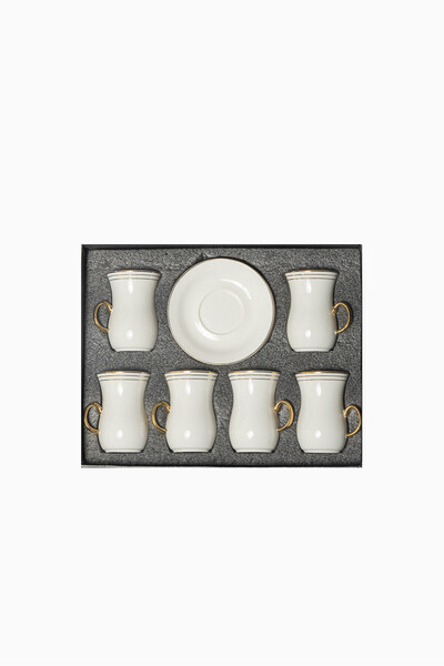 Bin Shihoun 12-piece tea set consisting of 6 clear glass teacups and 6 saucers made of ceramic with distinctive modern patterns