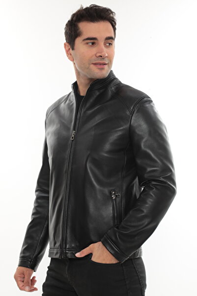 db deriburada original معطف رجالي من الجلد الطبيعي - تصميم بسيط وأنيق وكلاسيكي