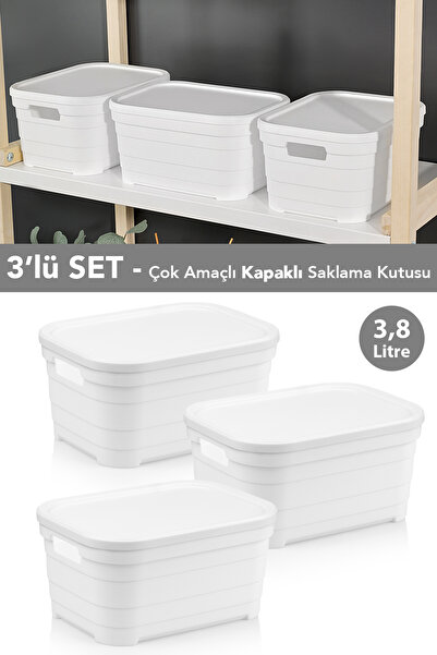 Meleni Home 3 Decorative Pyramid Storage Boxes with Lids - Closet Organizer 3.8 Liters White