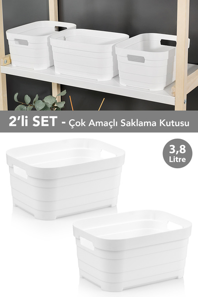 Meleni Home 2 Pieces Decorative Pyramid Storage Box - Closet Interior Organizer Organizer Box 3.8 Liters White