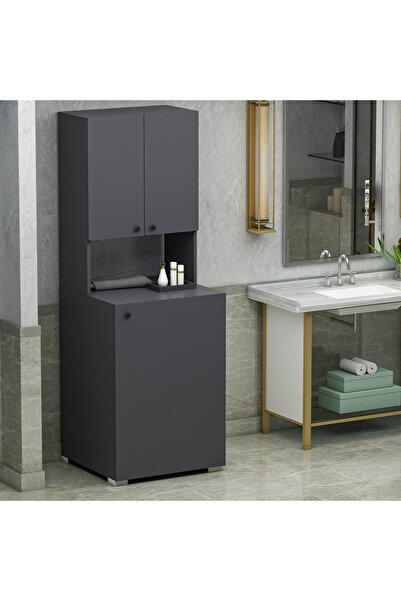 Ninnimo ECN Üst Dolaplı Çok Amaçlı Çamaşır Makinesi Dolabı Antrasit