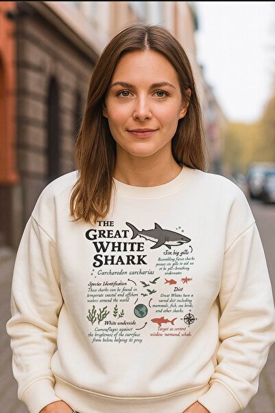 Alfa Tshirt White Shark Printed 3 Thread Ecru Sweat (Children - Adult)