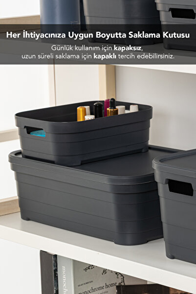 Meleni Home 4 Adet Kapaklı Dekoratif Piramit Saklama Kutusu - Dolap Düzenleyici Organizer 8,2 Litre Antrasit
