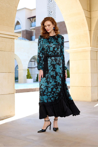 MissWhence Patterned Cupra Silk Dress Turquoise 37832