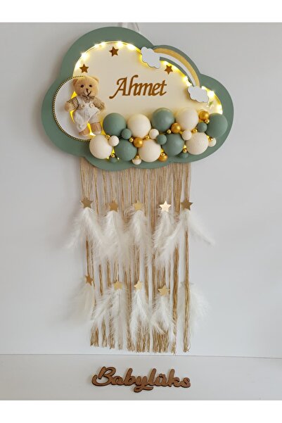 BL Baby Lüks Bubble Ledli Bulut Bebek Kapı Süsü Yeşil Kenar Krem Zemin