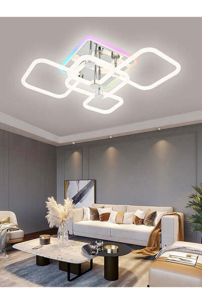 RFAN LED Chandelier, Model R9142/2+2+1C, With Remote Control, 3 Types of Light, 54W, White/Silver