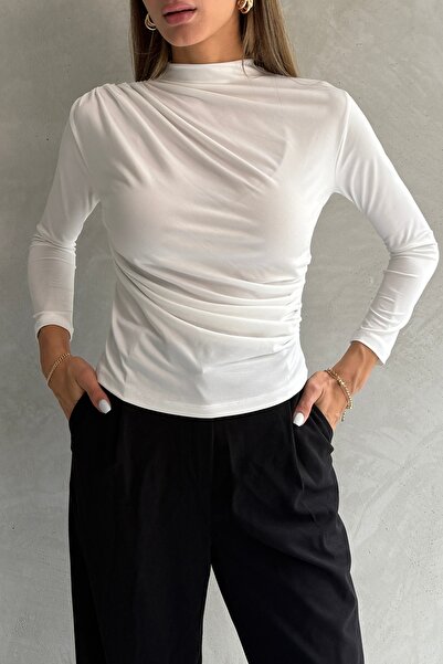 Ulino Μακρυμάνικη Πλεκτή Μπλούζα με Ντραπέ Σχέδιο