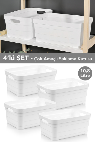 Meleni Home 4 Pieces Decorative Pyramid Storage Box - Closet Organizer Organizer Box 10.8 Liters White