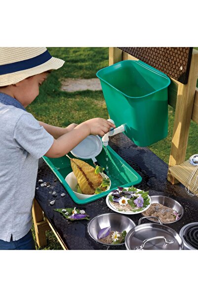 Hape Wooden Outdoor Mud Kitchen Playset | FSC-Certified Kids Cooking Toy with Sink, Stove & Accessor