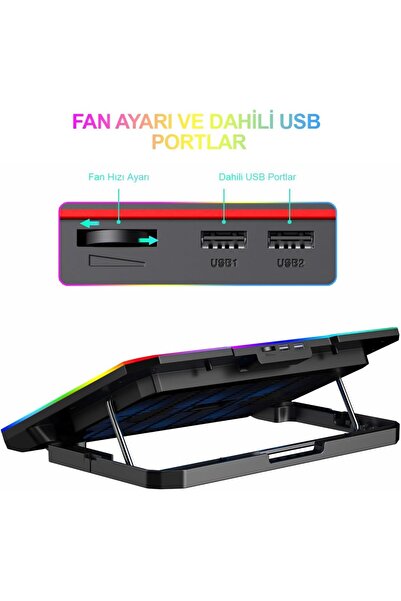 Havit لوحة تبريد الكمبيوتر المحمول HV-F2069، سوداء - لأجهزة الكمبيوتر المحمول حتى 17 بوصة مزودة بـ 4 مراوح وإضاءة LED