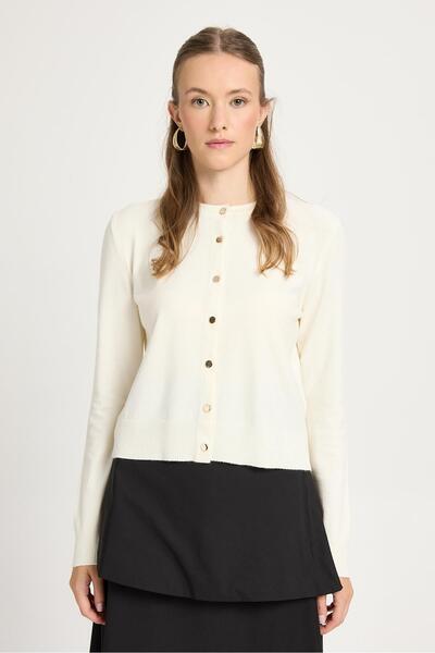 minaaise Women's Ecru Thin Knit Cardigan 30061