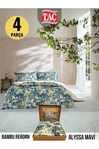 Taç Set de lenjerie de pat dublu din satin ALYSSA BLUE Reborn BAMBOO