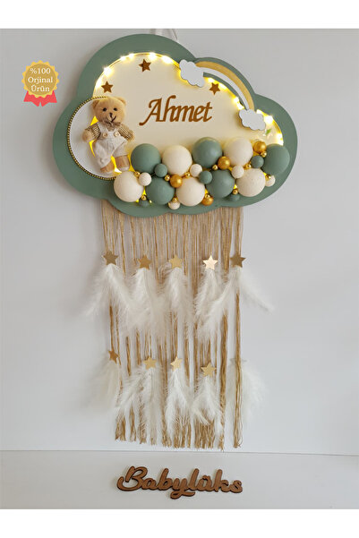 BL Baby Lüks Bubble Ledli Bulut Bebek Kapı Süsü Yeşil Kenar Krem Zemin