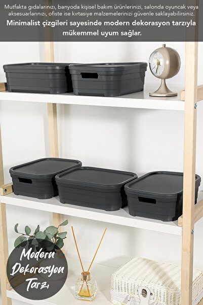 Meleni Home 3 Decorative Pyramid Storage Boxes with Lids - Closet Organizer 2.8 Liters Anthracite