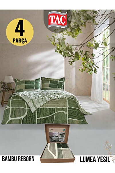 Taç طقم غطاء لحاف مزدوج من الساتان من LUMEA YESIL Reborn BAMBU