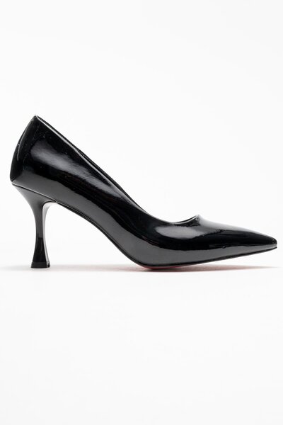 CCWAY AYAKKABI Women's Stiletto Shoes; Black Patent Leather