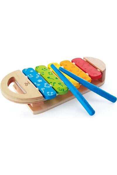 Hape Rainbow Xylophone | Wooden Rainbow-Colored Xylophone with Non-Slip Sticks & Musical Note Motif,