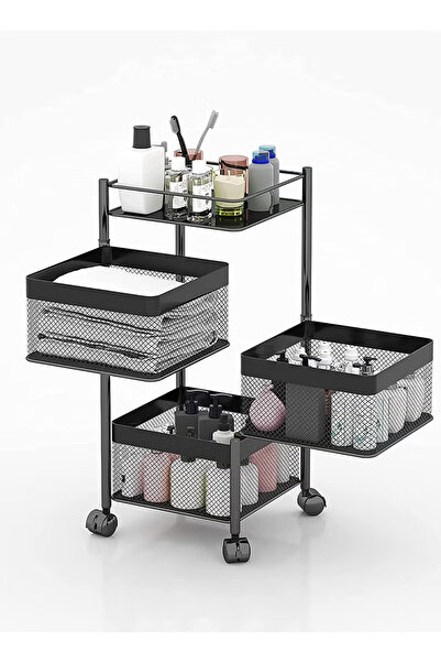 Primo Plus 3Tier Square Movable Iron Vegetable Basket with Wheels - Black