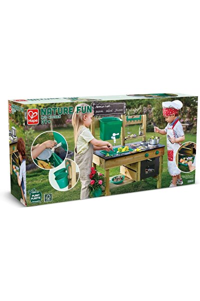 Hape Wooden Outdoor Mud Kitchen Playset | FSC-Certified Kids Cooking Toy with Sink, Stove & Accessor