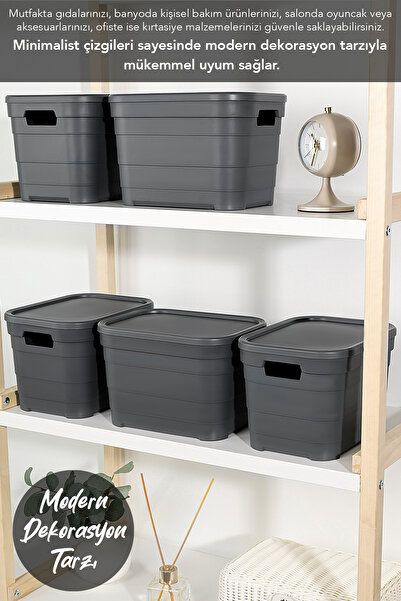 Meleni Home 4 Decorative Pyramid Storage Boxes with Lids - Closet Organizer Organizer Box 5 Liters Anthracite