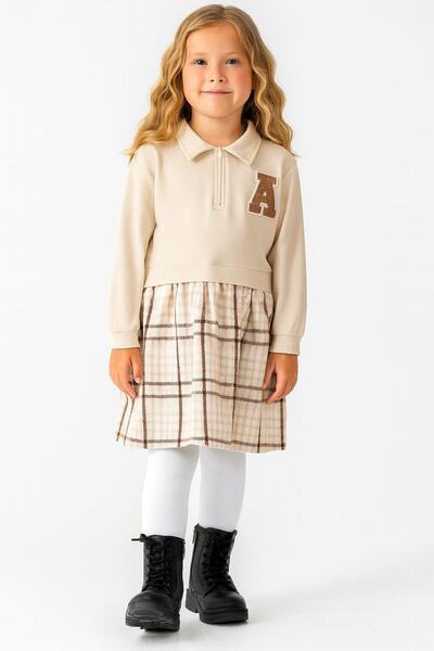 RAPAPA Girl's Mink Polo Neck Sweatshirt Look Plaid Patterned Dress-1706 V