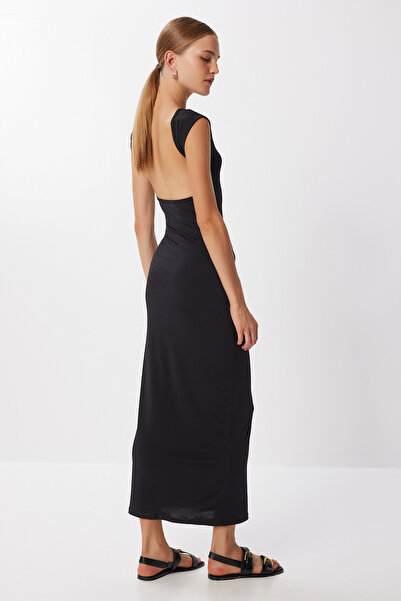 Lovelyİstanbul Sırt Dekolteli Saran Sandy Elbise LDZ0043 SİYAH