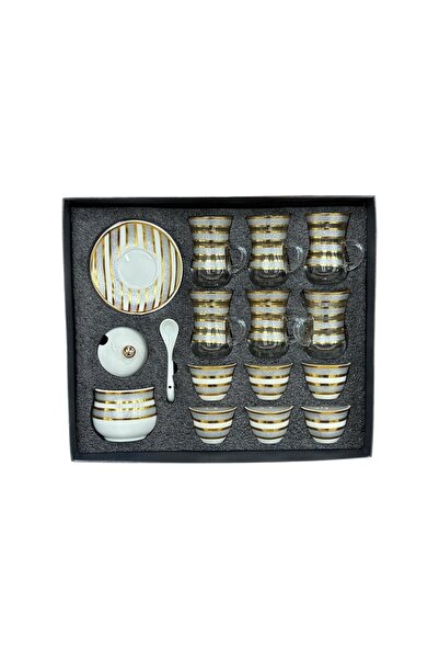 Bin Shihoun 21-piece tea and coffee serving set with a distinctive rose gold pattern