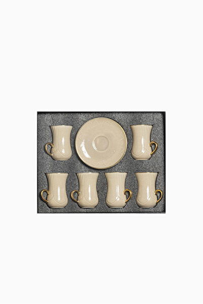 Bin Shihoun 12-piece tea set consisting of 6 clear glass teacups and 6 saucers made of ceramic with distinctive modern patterns
