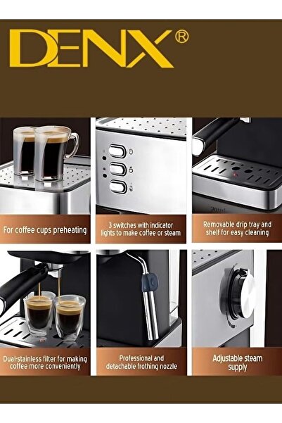 Denx 1.6L 850W Espresso, Milk Frothing, Cappuccino, and Latte Maker at Home