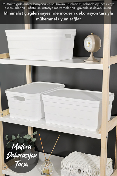 Meleni Home 3 Pieces Decorative Pyramid Storage Box with Lid - Closet Organizer Organizer Box 10.8 Liters White