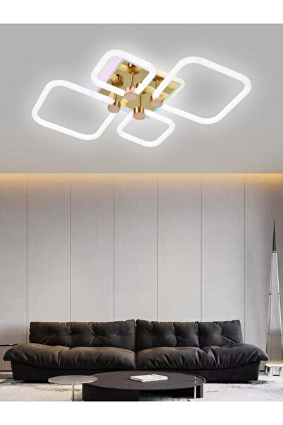 RFAN LED Chandelier, Model R9142/2+2C, With Remote Control, 3 Types of Light, 42W, White/Gold
