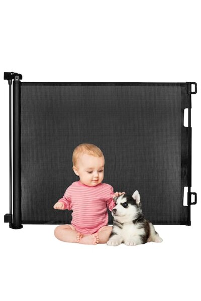 Latauar Poarta de Siguranta cu Plasa retractabila, Usa retractabila pentru copii, 150x86cm, negru