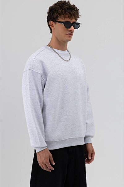 İLKCET MODA Basic Light Gray Unisex Oversize Premium Sweatshirt