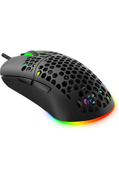 Havit ماوس ألعاب سلكي RGB ماوس ألعاب خفيف الوزن للغاية مع هيكل قرص العسل قابل للتعديل بدقة 7200 نقطة في البوصة و7 برامج