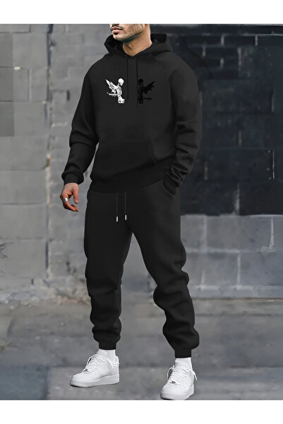 MODAVİBE Σετ 2 τεμαχίων Unisex με στάμπα και κουκούλα – Φούτερ & Παντελόνι Jo...