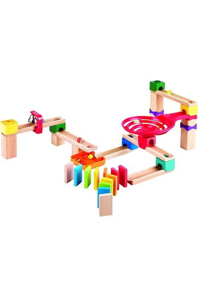 Hape Crazy Rollers Stack Track Wooden Marble Run Set, 50 Pieces
