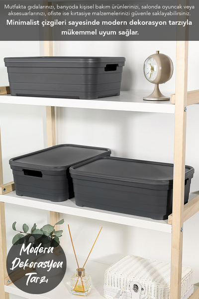 Meleni Home 2 Decorative Pyramid Storage Boxes with Lids - Closet Organizer 8.2 Liters Anthracite
