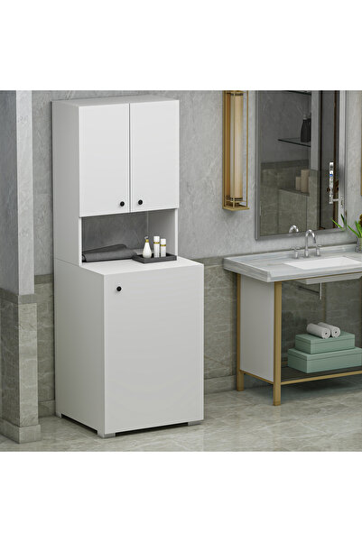 Ninnimo ECN Üst Dolaplı Çok Amaçlı Çamaşır Makinesi Dolabı Beyaz MDF