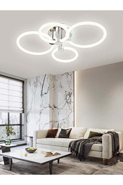 RFAN LED Chandelier, Model R9141/2+2C, With Remote Control, 3 Types of Light, 39W, White/Silver